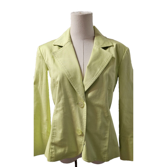 CHICOS Jacket Womens‎ Size 1 Medium Chartreuse Stretch Cotton Lined Tailored - Picture 1 of 2